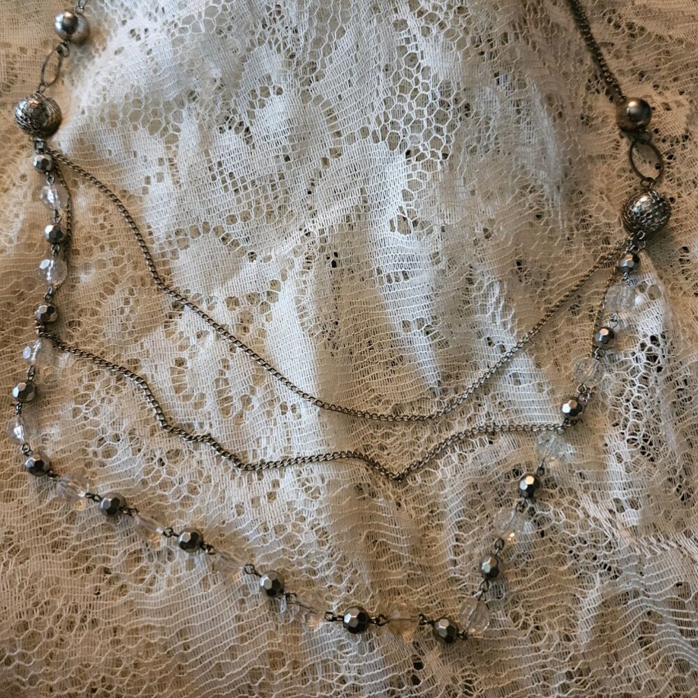 3 layer silver and clear necklace